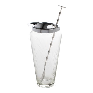 Mid-Century Blown Glass and Chrome Bar Cocktail Martini Pitcher, Circa 1950 For Sale