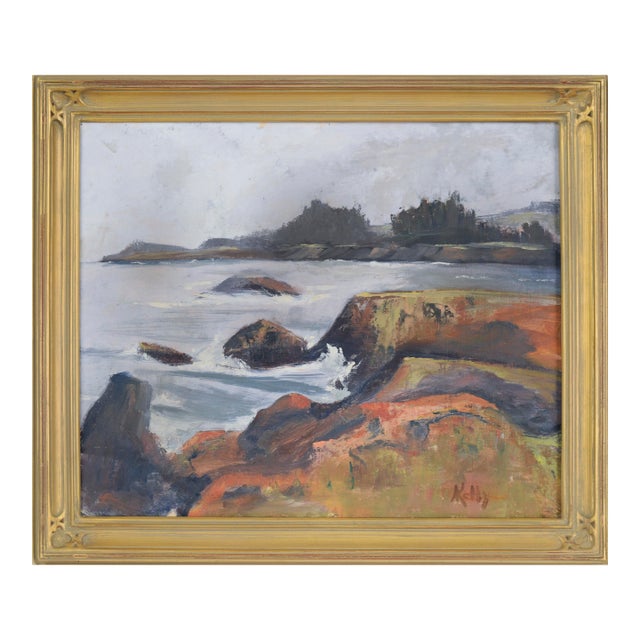 Foggy Coastal Seascape in Oil on Illustration Board For Sale