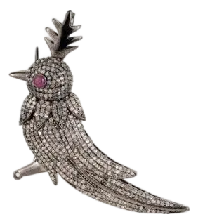 Chic Antique Bird Pendant Brooch With Ruby and Diamonds