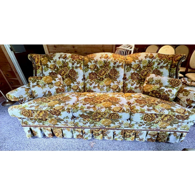 Vintage Clayton Marcus Sofa & Wingback Chair Set — 1970s Floral, Original Fabric For Sale - Image 4 of 8