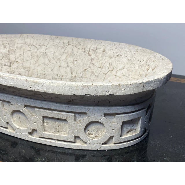 Late 20th Century Late 20th Century Oval Limestone Architectural Designed Decorative Bowl For Sale - Image 5 of 10