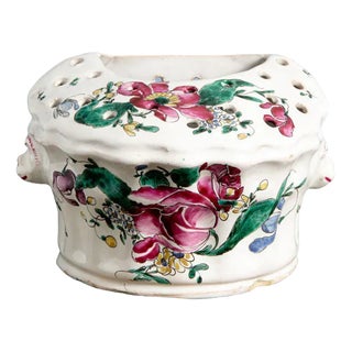 Pink and Green Bough Pot with Grotesques from Moustiers Faience For Sale