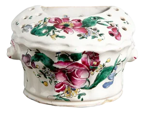 Pink and Green Bough Pot with Grotesques from Moustiers Faience