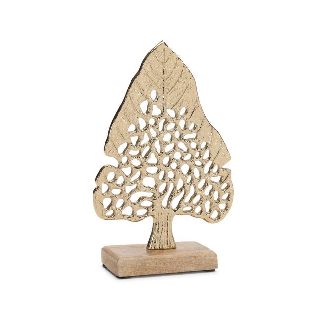 Modern Modern Metal Leaf Tree on Wood Base (Set of 2) For Sale - Image 3 of 3
