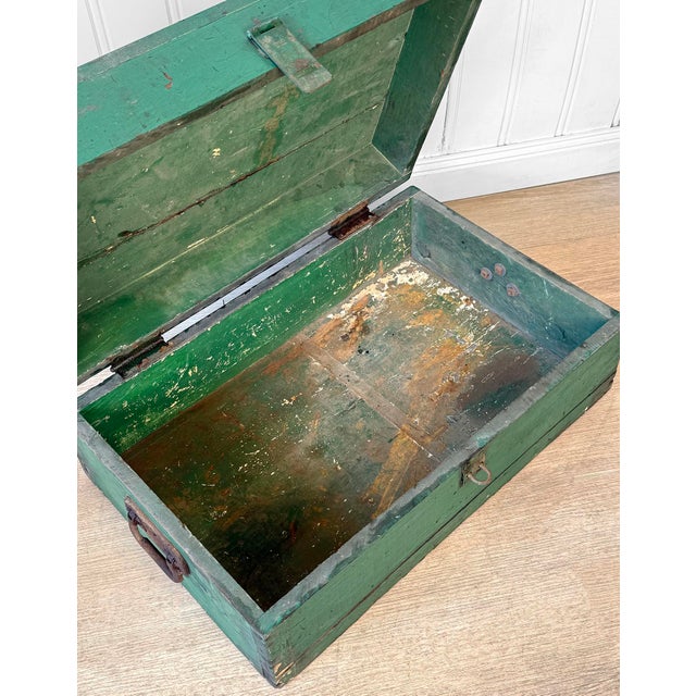 Early 20th Century Antique Traditional Green Wood Stanley Tool Box Storage Chest For Sale - Image 5 of 10