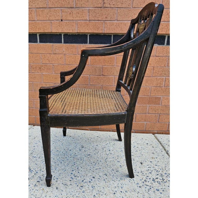 Mid 18th Century 18th Century Ebonized and Inlays Decorated Cane Seat Armchair For Sale - Image 5 of 8