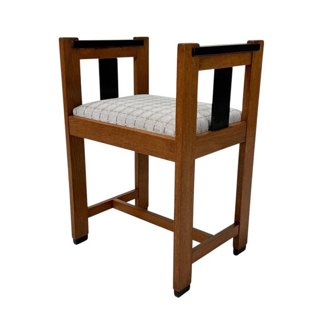 Art Deco Modernist Stool in Oak & Velvet from Jan Brunott, 1920s For Sale - Image 4 of 14