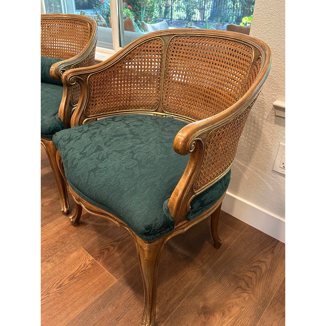 Mid 20th Century Elegant Pair of Vintage Karges French Style Cane Back Armchairs For Sale - Image 5 of 10