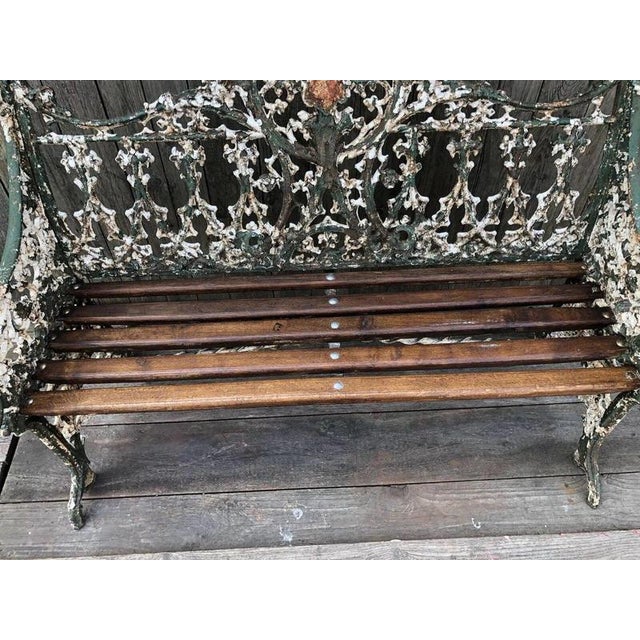 Gold Gothic Revival Cast Iron Garden Bench with Registration from Coalbrookdale For Sale - Image 8 of 13