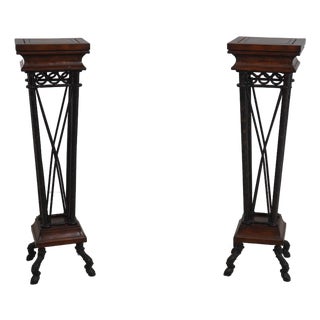 Pair of Maitland Smith Leather Wrapped Pedestal Stands For Sale