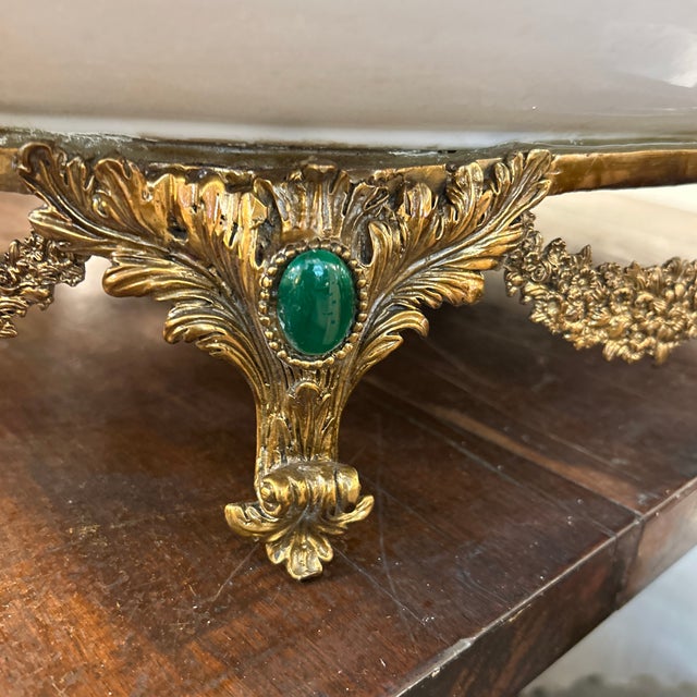 White Decorative Platter Mounted on Ornate Metal Base For Sale - Image 8 of 12