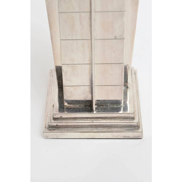 1960s Vintage Silver Plate Deco Style "Skyscraper" Candlesticks 1960's For Sale - Image 5 of 11