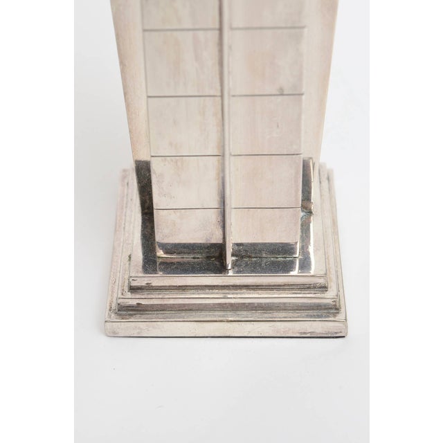 1960s Vintage Silver Plate Deco Style "Skyscraper" Candlesticks Pair Of For Sale - Image 5 of 11