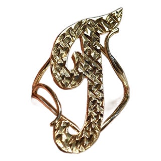 Vintage 14k Yellow Gold Diamond Cut Initial Ring Letter T Size 6 For Sale