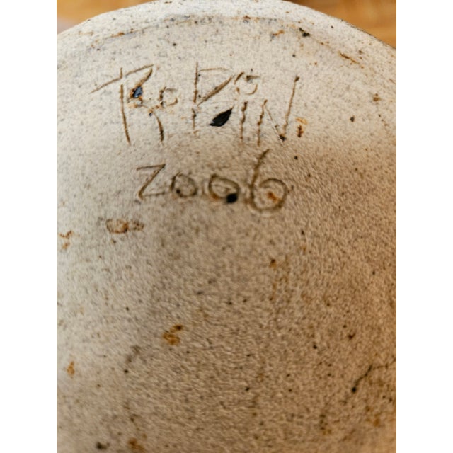 Organic Modern Blue Textured Studio Pottery Vase For Sale - Image 9 of 9