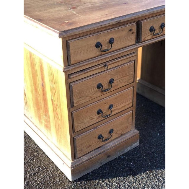 Wood Large Pine Pedestal Desk For Sale - Image 7 of 12