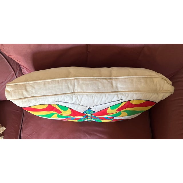 Mid-Century Modern Mid-Century Modern Rectangular Accent Pillow With Quilted Mod Graphic Butterfly Design Circa 1970 For Sale - Image 3 of 9