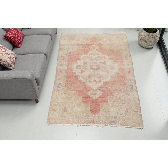 Apricot Turkish Antique Vintage Oushak Rug For Sale - Image 8 of 10