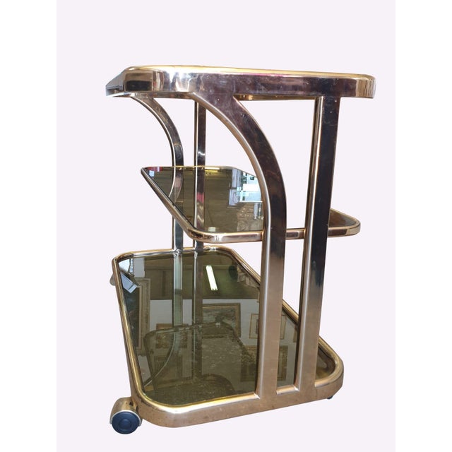 Vintage Italian Brass and Smoked Glass Bar Cart, 1970s, 1960s For Sale - Image 9 of 10