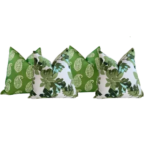 Peter Dunham Indoor/Outdoor Designer Pillow Bundle in Fig Leaf and Kashmir Paisley - Set of 4
