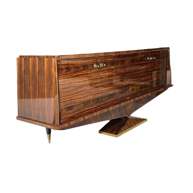 Macassar Ebony French Credenza by N. F. Ameublement, 1950. Excellent vintage condition. Measures 94.5" long, 21.5" deep...