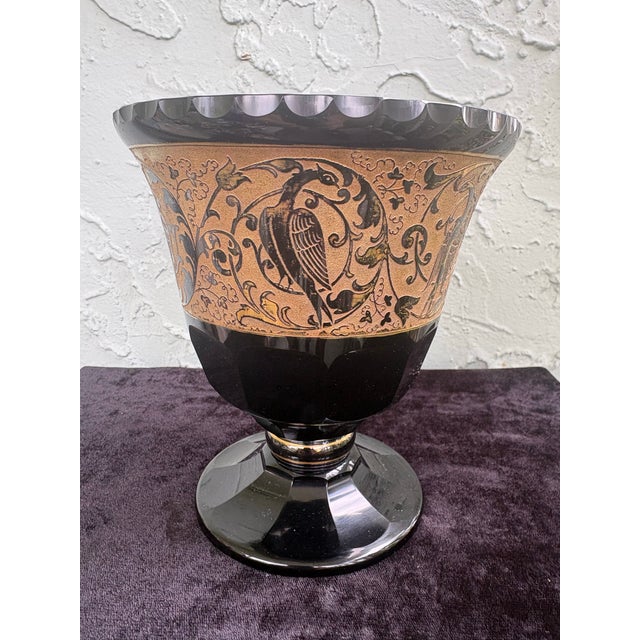 Bohemia Antique Bohemian Amethyst Glass Footed Bowl With Ooplastic Gilt Bird Frieze, Circa 1910-1925 For Sale - Image 4 of 12