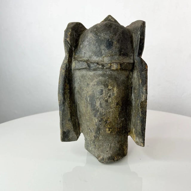 Modern Salvaged Stone Golden Buddha Head Sculpture Ornately Carved Crown For Sale - Image 3 of 13