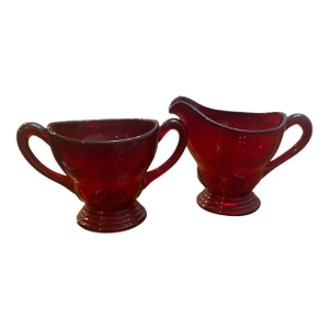 1930s New Martinsville Moondrops Ruby Cream and Sugar