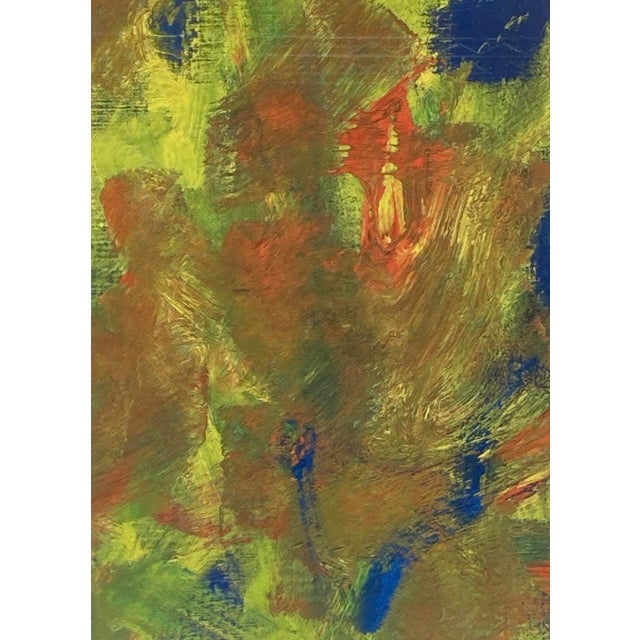 Decorative reproduction art print after Joan Mitchell's "Untitled (panels-yellow/blue)", in warm gold and yellow tones....