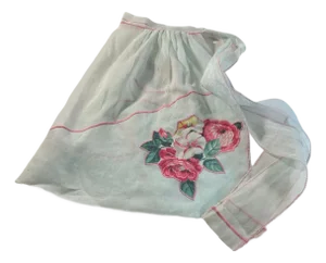 Vintage 1940s Sheer Organza Apron  Mint Floral Appliqué, Pin-Up Style