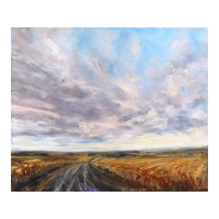 Backroads II - Original Atmospheric Rural Landscape Acrylic and Graphite Painting For Sale