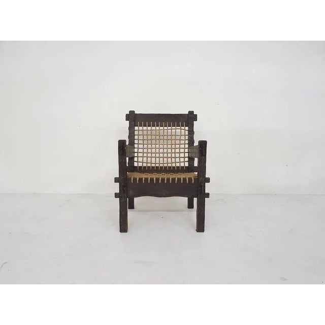 Dutch Oak and Rope Lounge Chair, 1960s For Sale - Image 3 of 12
