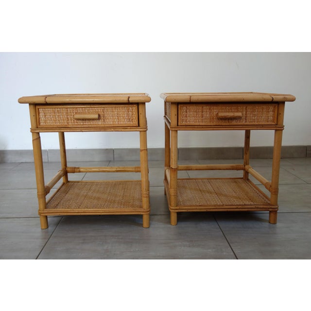 Bedside Tables in Woven Wicker and Bamboo, 1970s, Set of 2 For Sale - Image 16 of 16