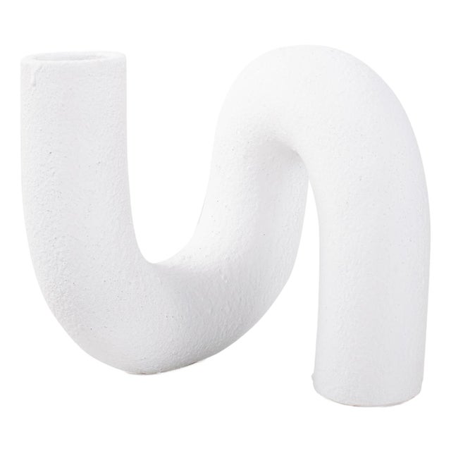 White Abstract Curved Tube Vase Short For Sale
