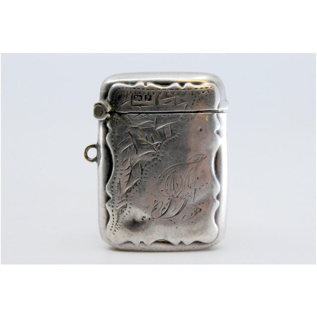 Silver Matchbox with Engraved Plant Motifs Surrounding Monogram Card, in Good conditions. Designed 1890 to 1919