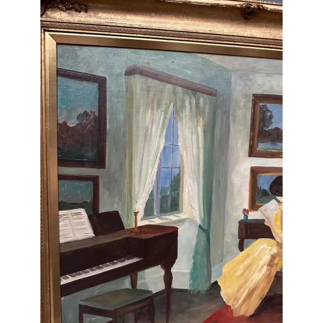 V. Hansen, Interior with Reading Woman, 1960s, Oil Painting on Canvas, Framed For Sale - Image 11 of 17
