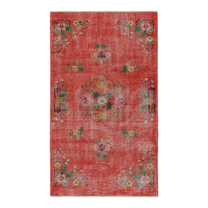 1960s Vintage Zeki Müren Rug in Red With Floral Patterns