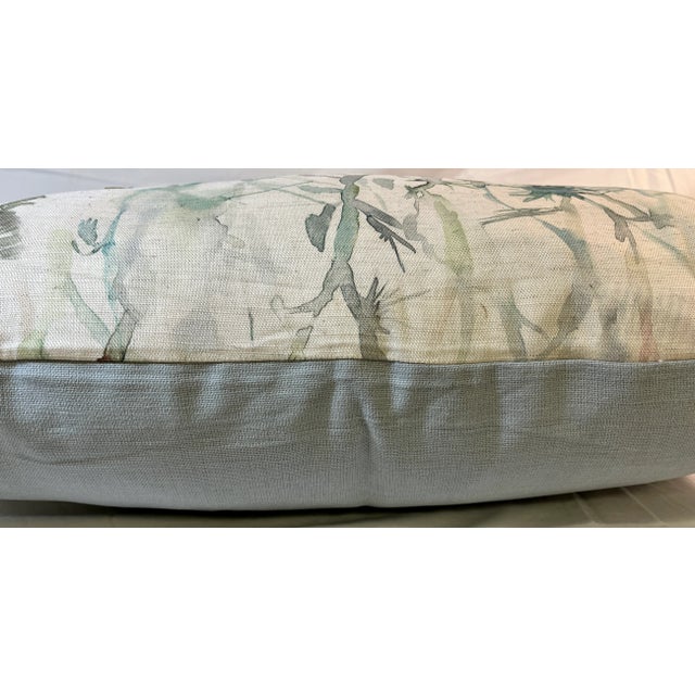 Large Bolster Pillow Decorated in a Muted Water Color Look Pattern Depicting Rabbit/Hares Hiding in Tall Brush - Made in U K For Sale - Image 10 of 12