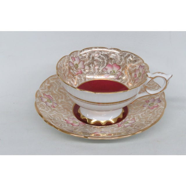 Royal Stafford Royal Stafford Red Floral Garland Bone China Floral Tea Cup and Saucer Set 4651b For Sale - Image 4 of 18