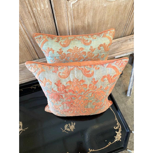 Renaissance Pair of Rare Quilted Fortuny Pillows in Terracotta For Sale - Image 3 of 6