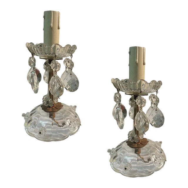 Vintage Crystal Lamps, 1950s, Set of 2 For Sale