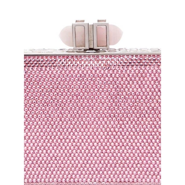 Rose 2020s Judith Leiber Rose Quartz Crystal Minaudiere Evening Clutch Shoulder Bag For Sale - Image 8 of 10