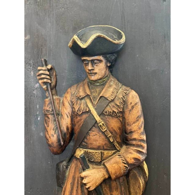 Pair of Large HTF Midcentury 1960s American Revolutionary War Minutemen Soldiers 3d Wall Decor Rough Luxe Appeal For Sale - Image 9 of 10