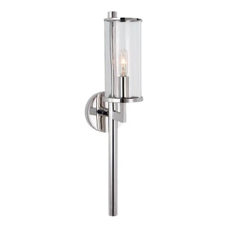 Kelly Wearstler for Visual Comfort Signature Liaison Single Sconce in Polished Nickel with Clear Glass For Sale