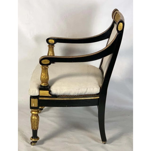 Early 19th Century George IV Ebonized and Parcel-Gilt Armchair in the Manner of Morel and Hughes For Sale - Image 4 of 11