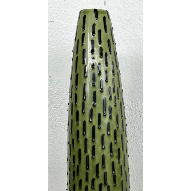Vintage Green Textured Ceramic Vase For Sale - Image 4 of 12