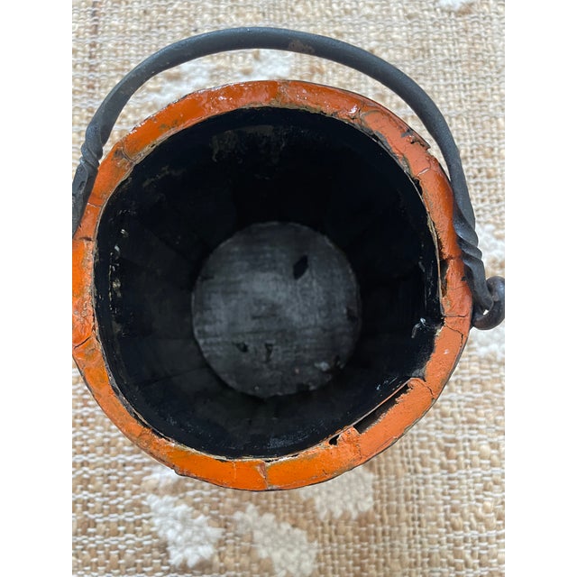 Orange Antique Primitive Wooden Forged Iron Rice Berry Bucket Orange For Sale - Image 8 of 9