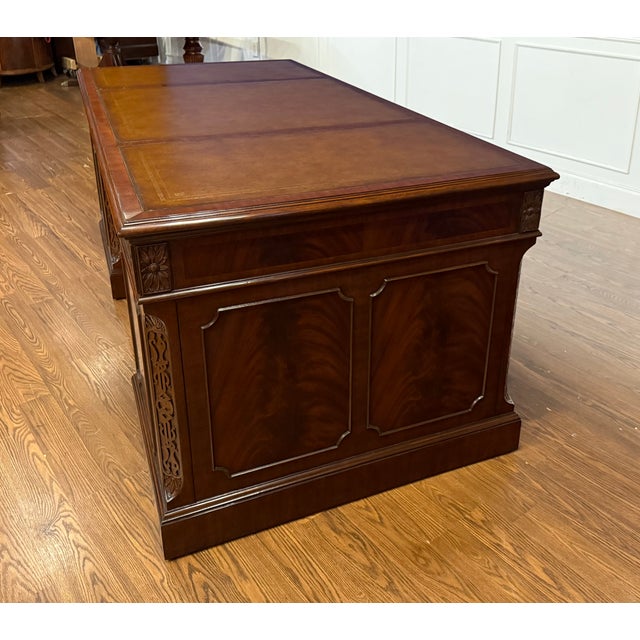 Traditional 72” Mahogany Executive Desk by Leighton Hall - Showroom Sample For Sale - Image 18 of 18
