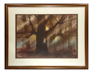 1980s "Forest" Aquatint Etching of a Forest Landscape by Kaiko Moti, Framed