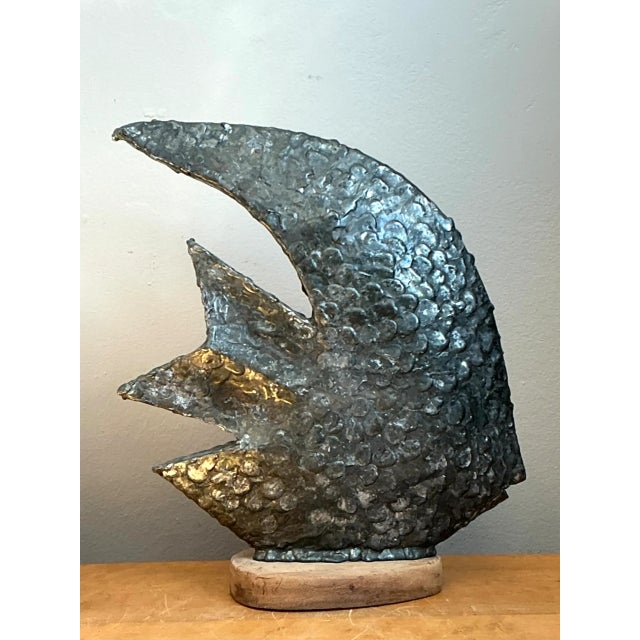Charcoal Vintage Plaster Textured Abstract Fish Sculpture For Sale - Image 8 of 12